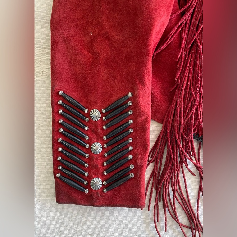 Cripple Creek Vintage 90s Red Leather Beaded Fringe Jacket Native Boho Bold XL - Picture 3 of 16